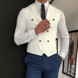 Nukty White Slim Fit Men Vest with Double Breasted One Piece Custom Male Suit Wasitcoat Peaked Lapel Wedding Gromsmen Waist Coat New