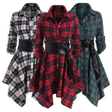 Nukty Pleated  Pretty Vintage Plaid Pattern Office Dress Washable Office Dress All-match   for Daily Wear