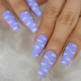 Nukty Sky White Cloud Baby Purple Press on False Nails Long Ballerina Coffin Popular Matte Frosted Fake Fingersnails Extention Tool