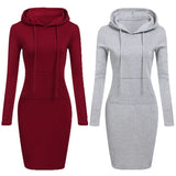 Nukty Women Hoodies Winter Dresses Women Solid Color Long Sleeve Sweatshirts Bodycon Autumn Dress Women Robe Femme Knee Length Dress