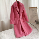 Nukty Winter Thick Warm Solid Teddy Coat Women High Street Oversized Pink Faux Lamb Fur Coat Ladies Long Faux Fur Jacket