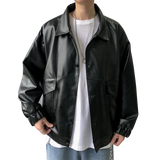 Nukty Spring New Loose Soft Leather Jacket Single Breasted Jacket Men Casual Biker Jacket Men Jacket Leather Large Size XXL