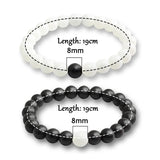 Nukty 2Pcs/Set Natural Stone Pink Black Beads Couple Distance Bracelet For Men Women Strand Bracelets Bangles Yoga Lover Jewelry Gifts