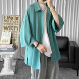 Nukty Solid Color Oversized Men's Shirts Harajuku Men Casual Half Sleeve Shirt Tops Cool Summer Streetwear Man Blouse 6 Colors