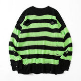 Nukty Black Stripe Sweaters Destroyed Ripped Sweater Men Pullover Hole Knit Jumpers Men Oversized Sweatshirt Harajuku Long Sleeve Tops