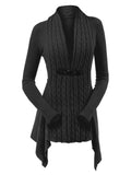 Nukty Cable Knit Asymmetrical Long Cardigan Women Sweater Female Casual Solid V-Neck Long Sleeve Winter Cardigans