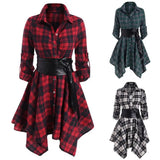 Nukty Pleated  Pretty Vintage Plaid Pattern Office Dress Washable Office Dress All-match   for Daily Wear