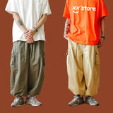 Nukty Multi-Pocket Cargo Pants Men's Casual Solid Colour Straight Pants Baggy Wide-leg Cropped Pants Men Ankle-length Pants