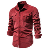 Nukty New Hight Quality Men Shirts Single Breasted 100% Cotton Mens Shirt Business Casual Fashion Solid Corduroy Slim Fit Dress Shirts