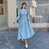 Nukty Solid Elegant Dress Women Winter Patchwork Lace Party Midi Dress Female Casual French Style Sweet Kawaii Korean Dress Women