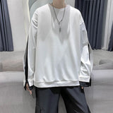 Nukty Autumn Winter Long Sleeve Men T Shirts Clothes Black White Patchwork Fake Two Cool Fashion Tops Oversized Korean Style Side Slit