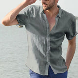 Nukty Men's Casual Short Sleeve Shirts Leisure Street Wear Lapel Button-down Solid Color Shirts for Men Vintage Vacation Blouse M-3XL