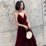 Nukty Short Evening Dress A Line velvet Girls Party Dress Vintage Prom Gowns