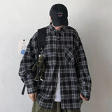 Nukty Chemise Homme Street Men Blouse Shirts Vintage Oversized  Flannel Boyfriend Plaid Shirt For Women Casual Korean Tops