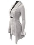 Nukty Cable Knit Asymmetrical Long Cardigan Women Sweater Female Casual Solid V-Neck Long Sleeve Winter Cardigans