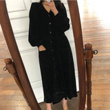 Nukty Women Autumn Winter Vintage Long Dress Elegant Full Sleeve Single Breasted Tunic Casual Corduroy Dress with Pocket Vestidos