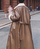 Nukty Winter Long Warm Thick Leather Trench Coat for Women with Faux Fur Inside Belt Loose Korean Fashion Fur Lined Parka