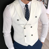 Nukty White Slim Fit Men Vest with Double Breasted One Piece Custom Male Suit Wasitcoat Peaked Lapel Wedding Gromsmen Waist Coat New
