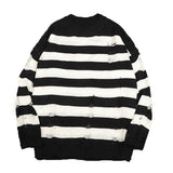 Nukty Black Stripe Sweaters Destroyed Ripped Sweater Men Pullover Hole Knit Jumpers Men Oversized Sweatshirt Harajuku Long Sleeve Tops