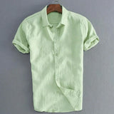 Nukty Men's Casual Short Sleeve Shirts Leisure Street Wear Lapel Button-down Solid Color Shirts for Men Vintage Vacation Blouse M-3XL