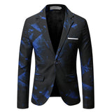 Nukty WELL DRESSED MEN Gentleman Blazers Men Blue Patterning Printed Suit Jacket Casual Coat Prom Singer Concert Stage Costume Winter Size S-5XL