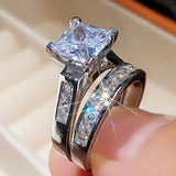 Nukty Fashion Wedding Ring Set for Women Dazzling Square Zirconia Luxury Lady Accessories Set Trendy Delicate Bridal Jewelry