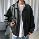 Nukty Spring New Loose Soft Leather Jacket Single Breasted Jacket Men Casual Biker Jacket Men Jacket Leather Large Size XXL