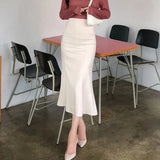 Nukty Elegant Office Long Skirts Women Fashion High Waist Bodycon White Black Skirt French Y2k Slim Corset Bridal Maxi Skirt XL