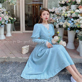 Nukty Solid Elegant Dress Women Winter Patchwork Lace Party Midi Dress Female Casual French Style Sweet Kawaii Korean Dress Women