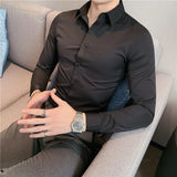 Nukty Plus Size S-7XL High Quality Men Dress Shirt Autumn Long Sleeve Solid Business Slim Shirts Homme Dress Social Casual Shirt