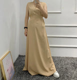 Nukty New Fashion Silky Islamic Inside abayas Robes Fancy Dress French Stylish Modesty Islamic Dress With Belt