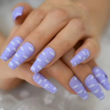 Nukty Sky White Cloud Baby Purple Press on False Nails Long Ballerina Coffin Popular Matte Frosted Fake Fingersnails Extention Tool