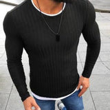 Nukty Fashion  Men Sweater Top Color Block Patchwork O Neck Long Sleeve Pullover Knitted Sweater For Men's Clothings Winter