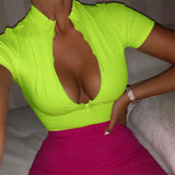 Nukty New Fashion Slim Fit Zipper T-shirt Women Female Bustier Corset Tops High Neck Women Croped Tops Tee Solid Shirt White