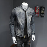 Nukty New Denim Jacket Men Motocycle Denim Coats Streetwear Fashion Slim Fit Cowboy Outerwear Moto Biker Mens Denim Jacket Casual Coat