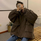 Nukty Oversized Jackets Women Corduroy Plus Velvet Thick Coat Loose Lamb Wool Jacket Autumn Winter New Retro Clothes Womens Coats