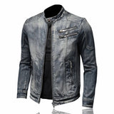 Nukty New Denim Jacket Men Motocycle Denim Coats Streetwear Fashion Slim Fit Cowboy Outerwear Moto Biker Mens Denim Jacket Casual Coat