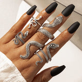 Nukty Vintage Snake Animal Rings for Women Gothic Silver Color Geometry Metal Alloy Finger Various Ring Sets Jewelry Wholesale