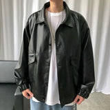 Nukty Spring New Loose Soft Leather Jacket Single Breasted Jacket Men Casual Biker Jacket Men Jacket Leather Large Size XXL