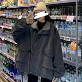Nukty Oversized Jackets Women Corduroy Plus Velvet Thick Coat Loose Lamb Wool Jacket Autumn Winter New Retro Clothes Womens Coats