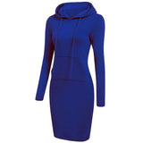 Nukty Women Hoodies Winter Dresses Women Solid Color Long Sleeve Sweatshirts Bodycon Autumn Dress Women Robe Femme Knee Length Dress
