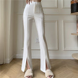 Nukty Micro-Flared Pants Women's High Waist Slim Casual Chic Wide Leg Split Trousers Elegant Black White Suits Pants