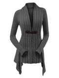 Nukty Cable Knit Asymmetrical Long Cardigan Women Sweater Female Casual Solid V-Neck Long Sleeve Winter Cardigans