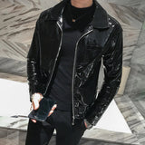 Nukty Shiny Leather Jacket Men's Stage Costume Red Black Brown Nightclub Club Men's Leather Jacket Solid Color Slim Men's Jacket Coats