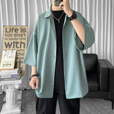 Nukty Solid Color Oversized Men's Shirts Harajuku Men Casual Half Sleeve Shirt Tops Cool Summer Streetwear Man Blouse 6 Colors