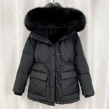 Nukty Cotton Padded Fur Parka New Big Fur Collar Down Winter Jacket Women Thick Warm Parkas Female Outerwear