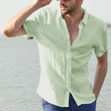 Nukty Men's Casual Short Sleeve Shirts Leisure Street Wear Lapel Button-down Solid Color Shirts for Men Vintage Vacation Blouse M-3XL