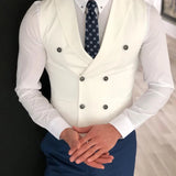 Nukty White Slim Fit Men Vest with Double Breasted One Piece Custom Male Suit Wasitcoat Peaked Lapel Wedding Gromsmen Waist Coat New