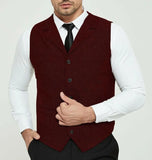 Nukty Men's Grey Herringbone Wool Tweed Slim Fit Leisure Cotton Suit Burgundy Vest Gentleman Business Waistcoat For Wedding