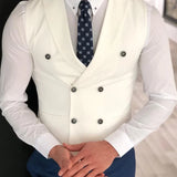 Nukty White Slim Fit Men Vest with Double Breasted One Piece Custom Male Suit Wasitcoat Peaked Lapel Wedding Gromsmen Waist Coat New